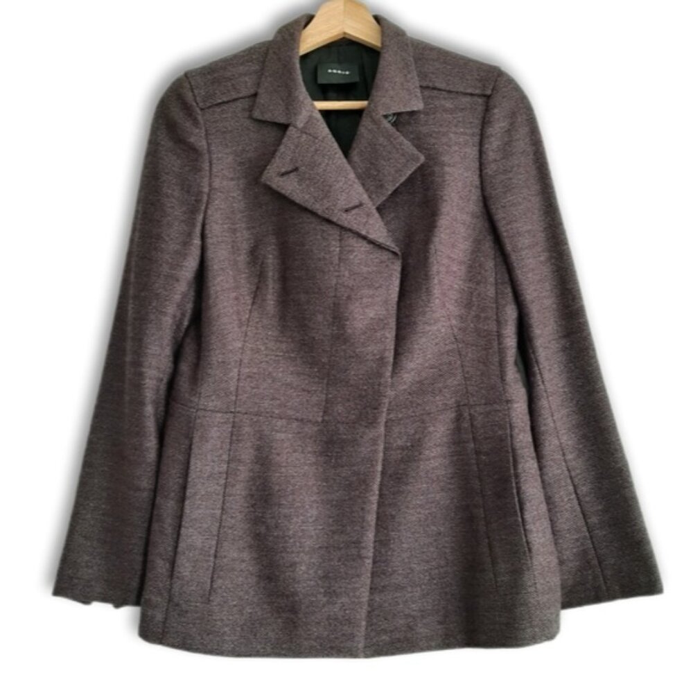AKRIS Wool Cashmere & Silk Blend Asymmetric Blazer Jacket Brown Sz 8